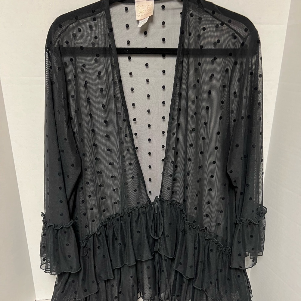 Black sheer front tie Top Women’s 2X  Zadie B  Sheer with polkadots. Gently used